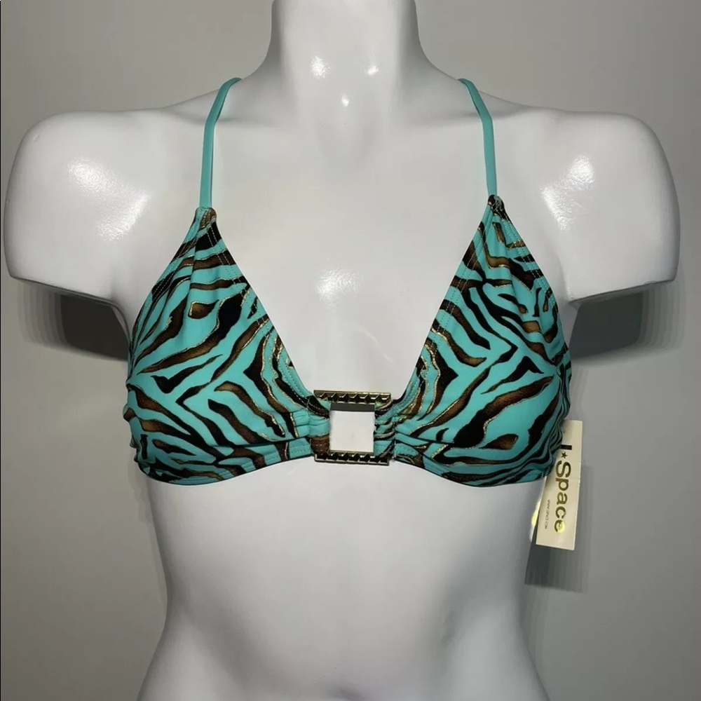 L*SPACE 🌴 Swimsuit Bikini Criss Cross Bra Top Turquoise Jungle Animal Medium